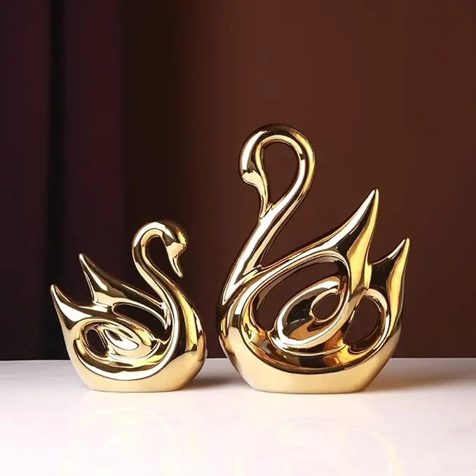 Gold Swan Figurines Decor Sculpture Statues Home Living Room Accessories Ceramics Clearance Large Knick Knacks Indoor Elegantes