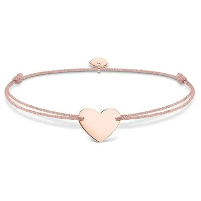 Fashion Personalized Stainless Steel Rose Gold Heart Charm Friendship Jewelry Adjustable Nylon Cord Bracelet