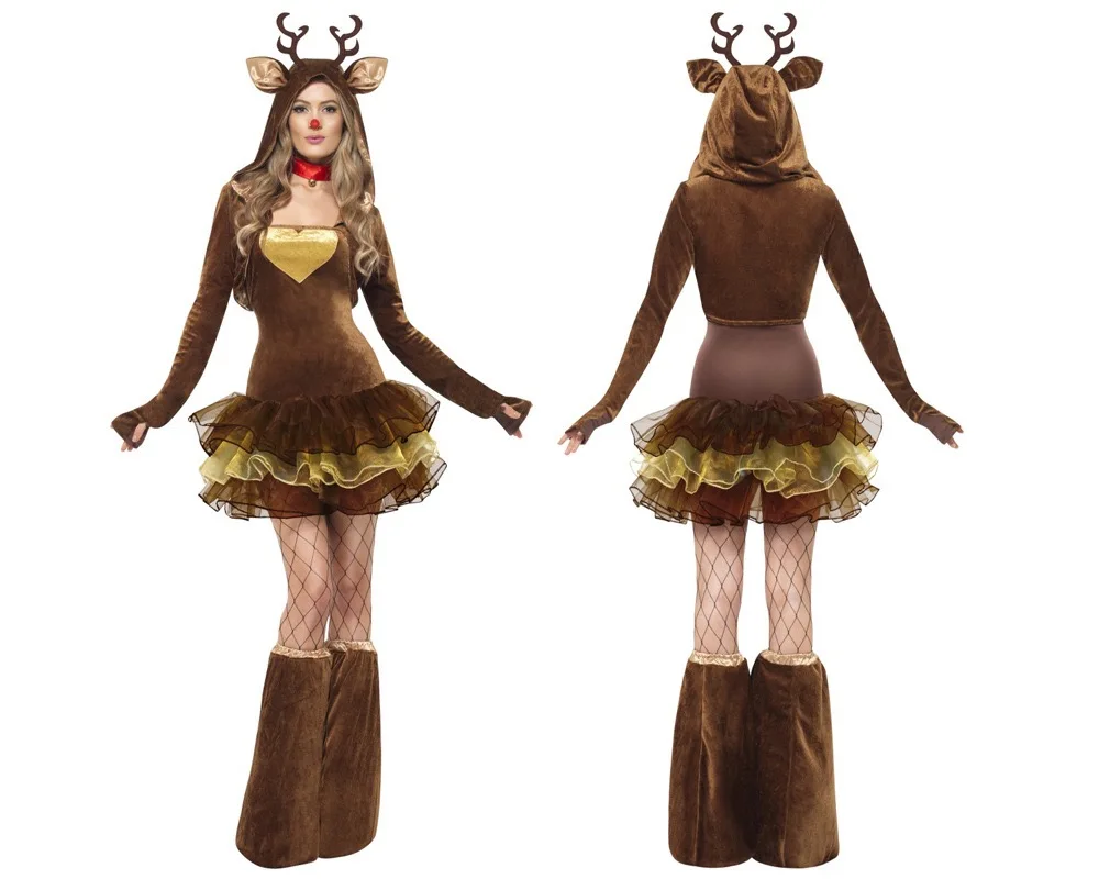 Christmas Party Costume Adult Girls Women Dress Miss Santa Outfit Skirt Head Wear For