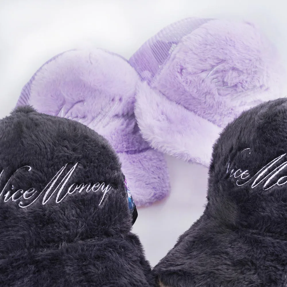 Custom Logo Faux Rabbit Fur Fuzzy 5 Panel Trucker Hat Furry Trucker Hat