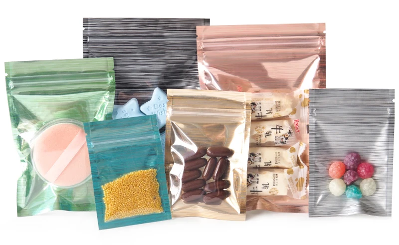 Transparent Side with Stripe Design Mylar Foil Flat Packaging Bags With Zipper