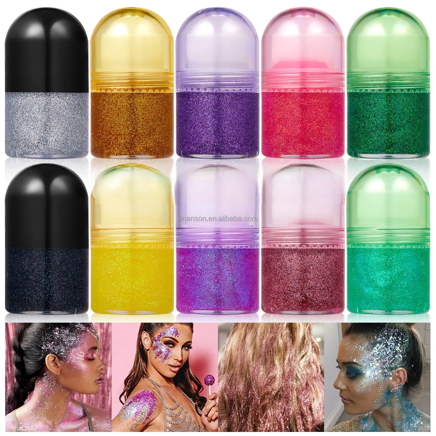 New Design 12 Colors Makeup Glitter Rollers Roll-on Body Glitter Gel for Body Face Hair