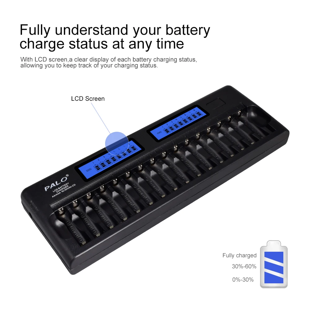 No. 5 AA/7 AAA rechargeable battery Certified 16-slot LCD battery charger multi-function fast charge discharge KTV microphone