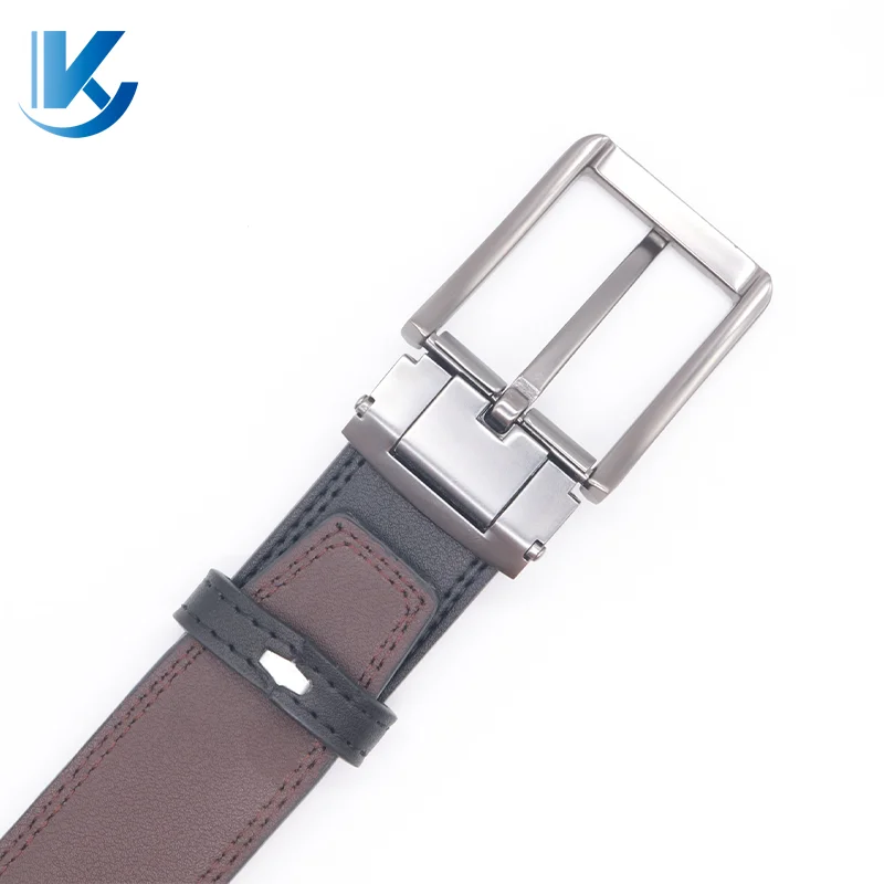 Dress Leather Belt for Man New Design 3.2CM Cognac and Black Reversible Genuine Leather Belts for Men with Rotated Buckle
