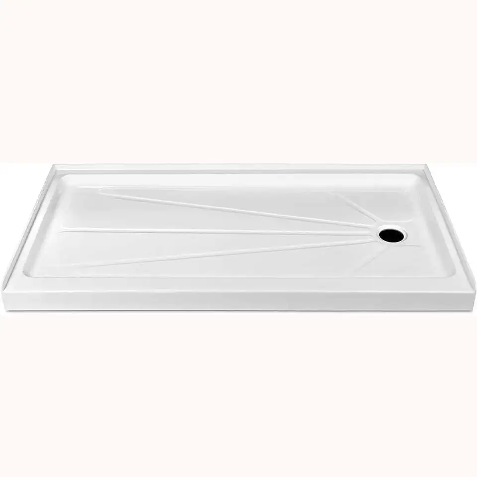 Square solid surface Portable Pure White Shower Tray Fiberglass Shower Base Shower Pan