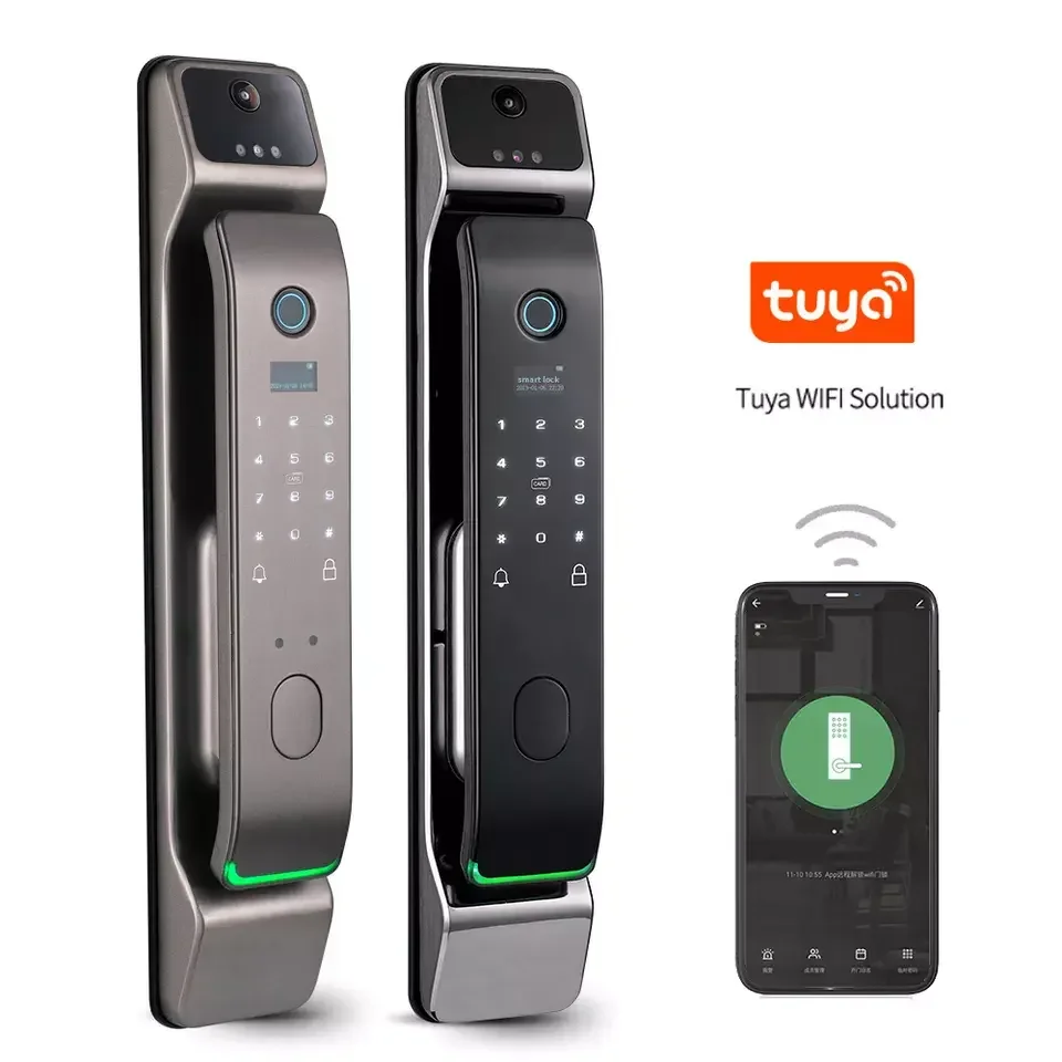 TOPTEQ KDS2 Luxury Smart Lock Rfid Card Full Automatic Door Lock 3d Face Tuya App Digital Lock for Main Gate Door