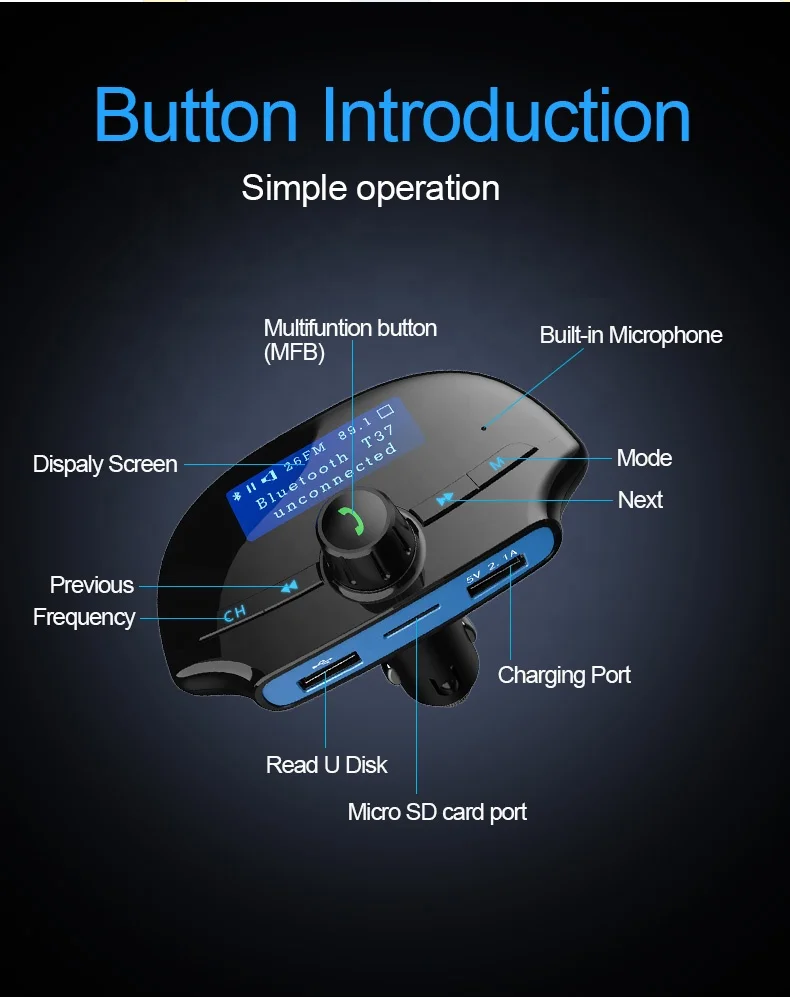 AGETUNR T37 Bluetooth V4.2 сдвоенный порт USB для зарядки автомобильное зарядное устройство мобильных устройств MP3 плеер FM