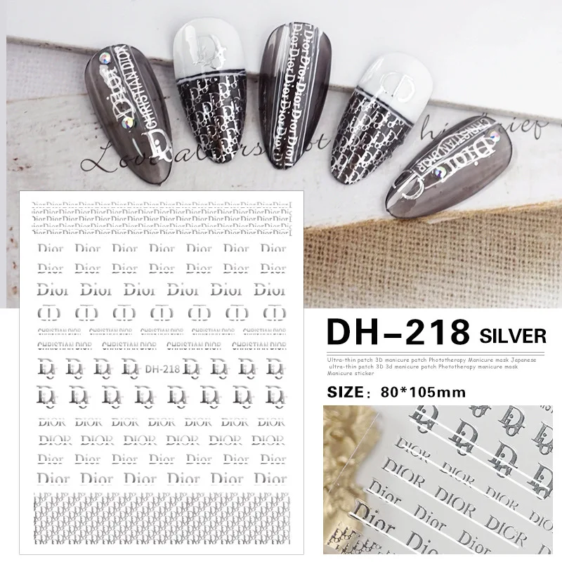 Popular Luxury Brand Name Logo Designer Nail Art Foil Stickers Transfer Paper Decals