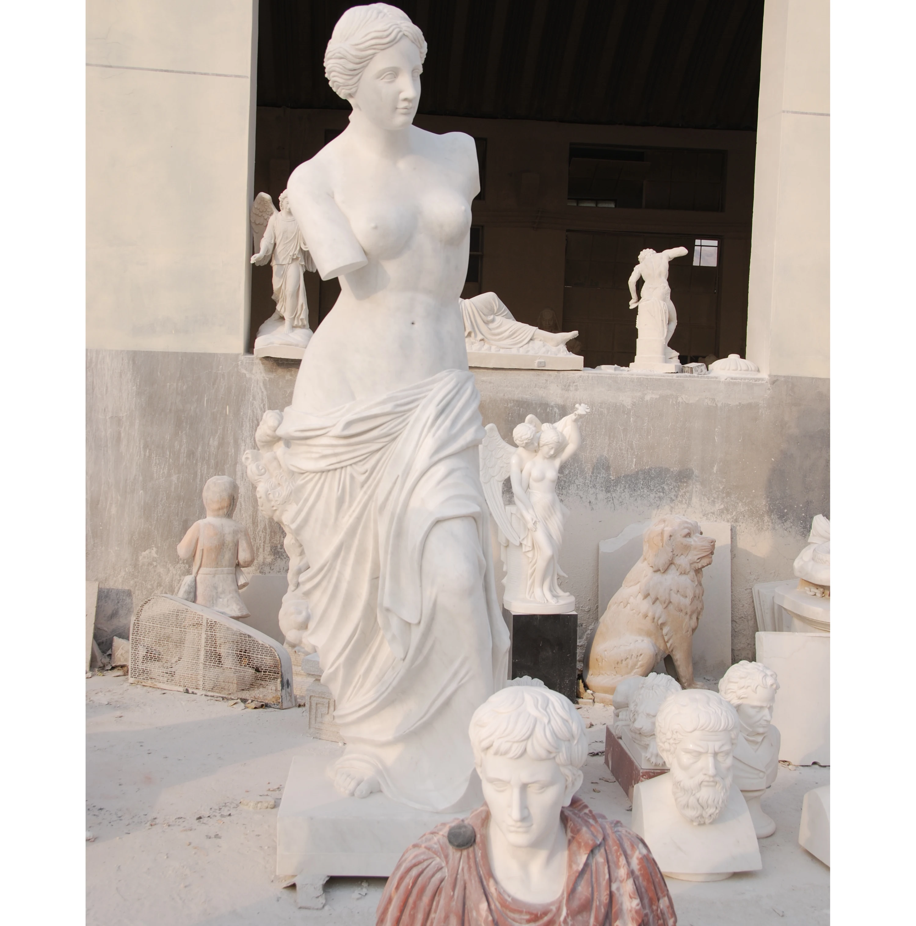 Outdoor Hand Carved Natural Stone White Nude Woman Marble Venus Statue