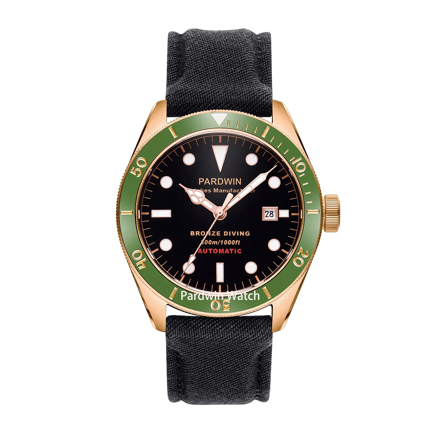 Waterproof Bronze Diving Watch  with Green Ceramic Bezel Sapphire Crystal  Super Luminous Dial OEM LOGO Watches