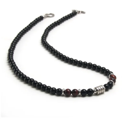 new Wholesale Pretty 18K Gold Plated Jewelry Tiger Eye Black Agate men necklace Natural Stone beaded Necklace for men jewelry