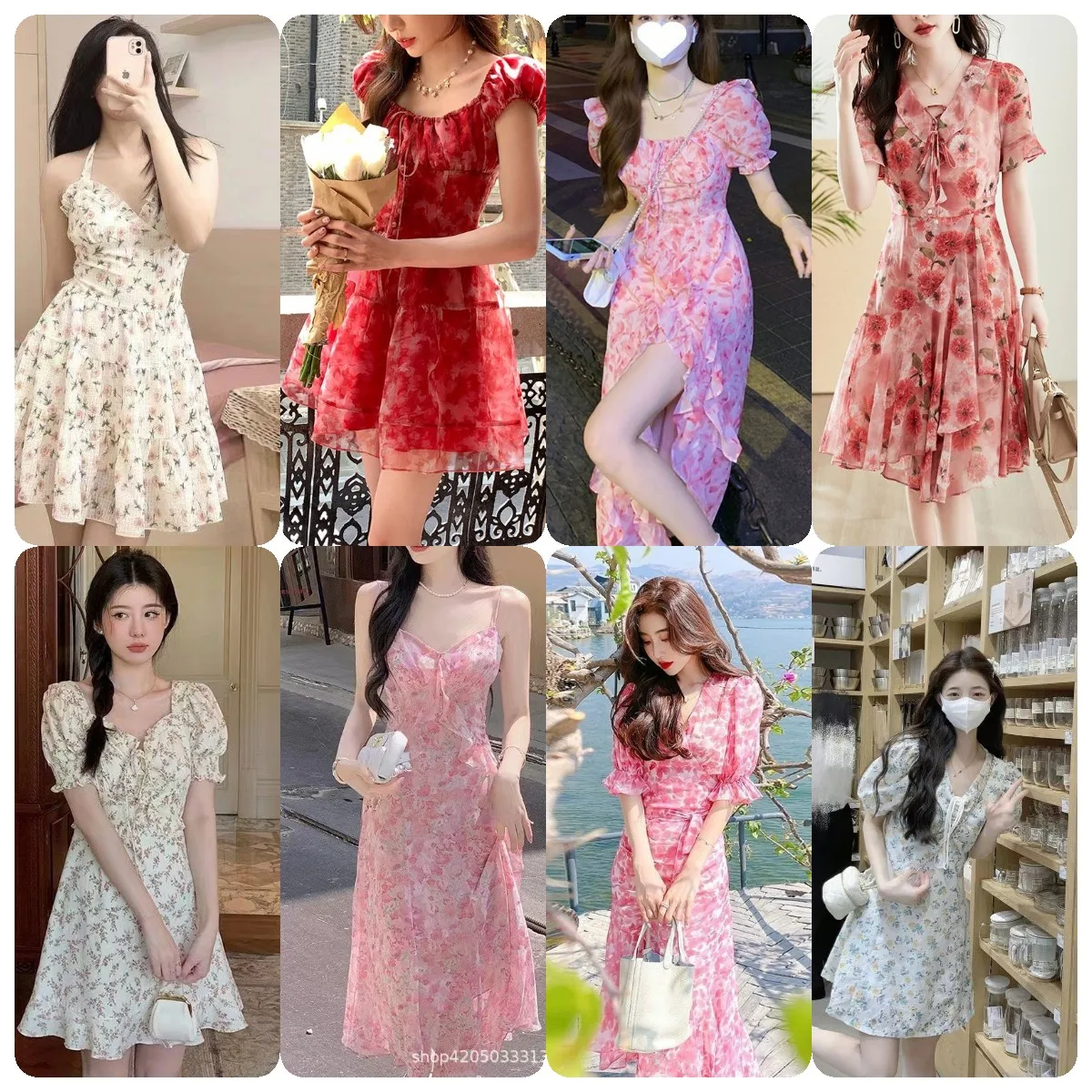 Spring and autumn 2024 new female long-sleeved lace edge floral chiffon dress waist slimming temperament long skirt