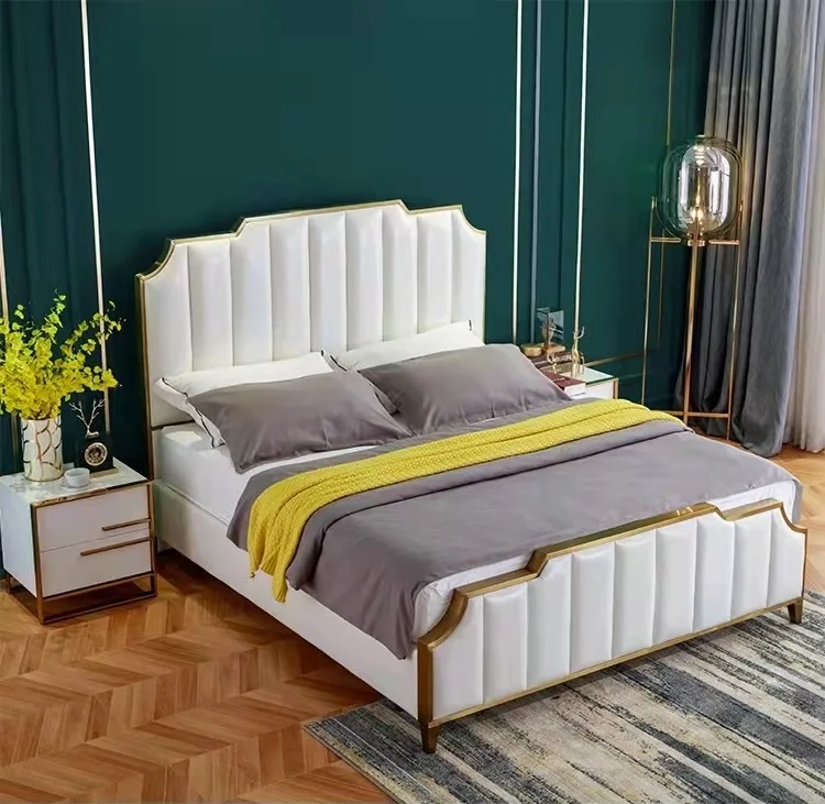 Легкая Роскошная сетчатая красная кровать для основной спальни Двойная кожаная простая мягкая