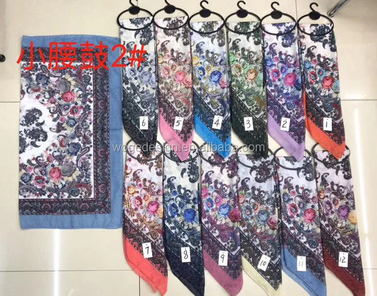 Woge Chinese premium manufacture unique muffler headwrap other scarves shawls lady print flower cotton square head scarf