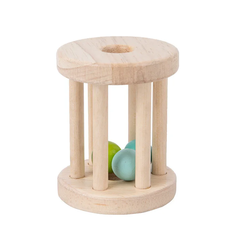 Chinese Wholesale beech wooden Educational baby training Cylinder Wooden Baby Rattle toys WRT004