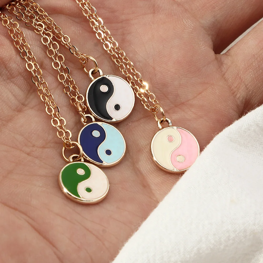 Fashion simple colorful yin yang tai chi pendant enamel necklace