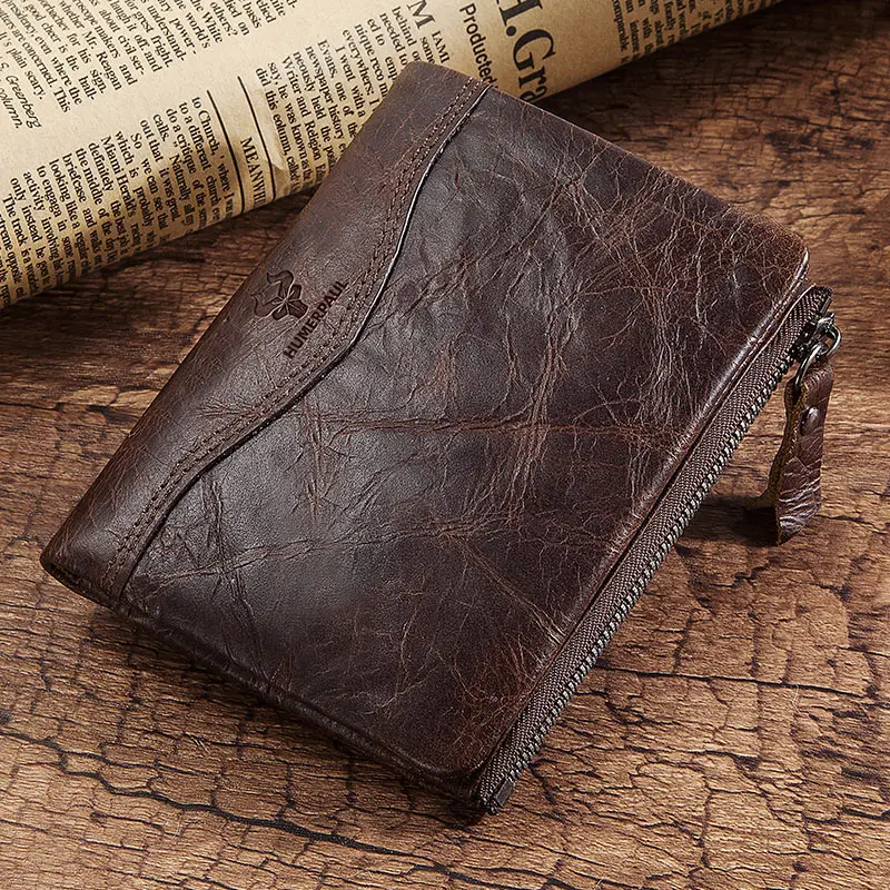 TS Customized Classic Double Fold Original Natual Leather Wallet for Men RFID Card Holder Purse with ID Window Clutch