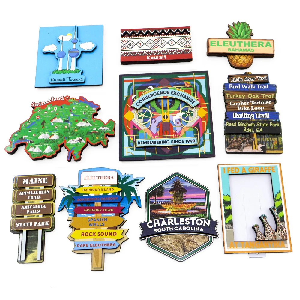 Custom Printing Wood Fridge Magnets Refrigerator Scenery Photo Souvenir Custom Size Mdf Wooden Fridge Magnet
