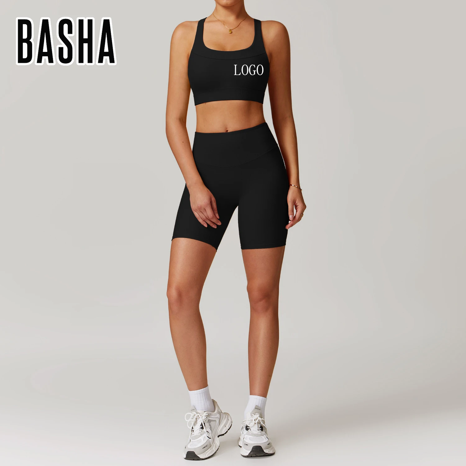 BASHAsports-TZ8883 Thread High Waist Beauty Back Yoga Set Casual Running Fitness Wear Women Quick Dry Tight Sports Set