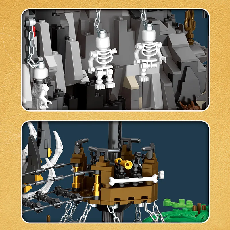 Reobrix 66012 Piate Ship The Skull Pirate Island Bay Kit Moc Building Block Brick Classic Movie Model Toys