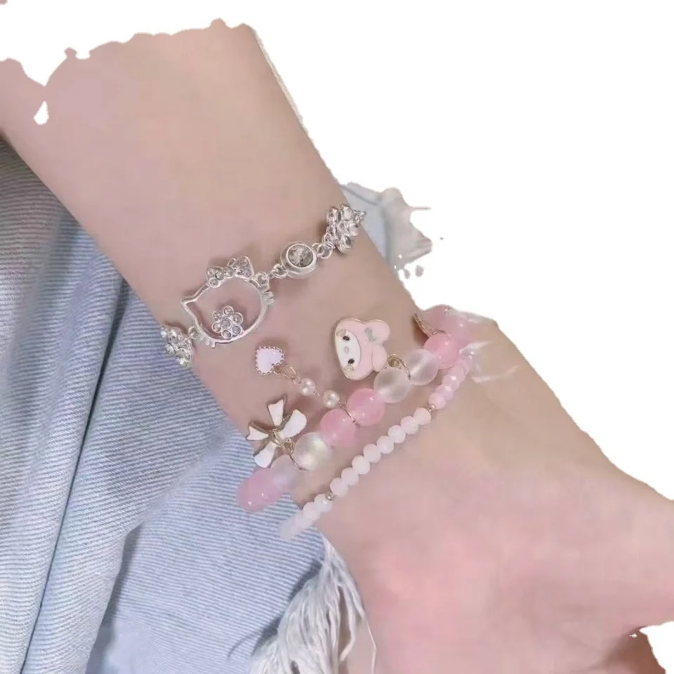 2022 GT Lucky Cute Dog Cat Heart Charms JK Beautiful Student Princess Crystal Stone Bead Bracelet Set Bracelet Girls