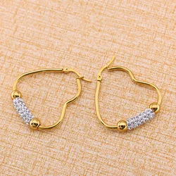 Серьги-кольца женские из титановой стали в форме сердца со стразами