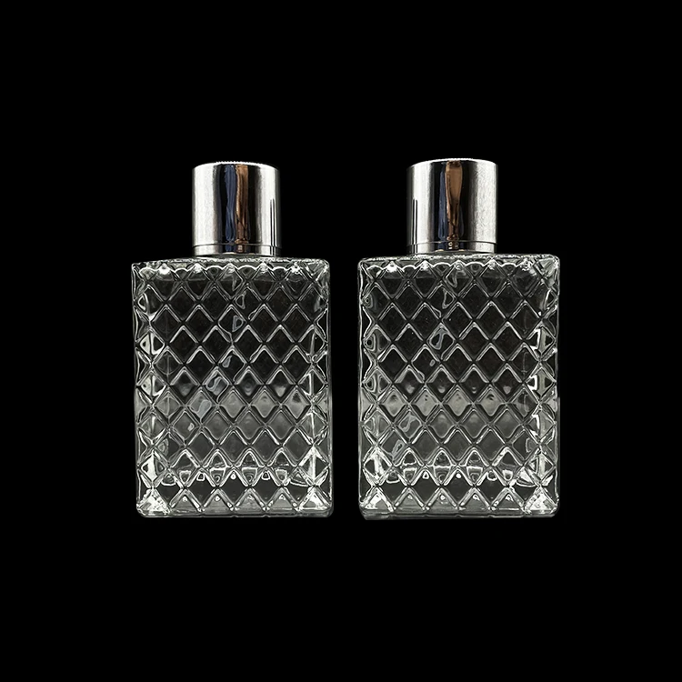 100ml Wholesale square glass perfume bottle with silver lids