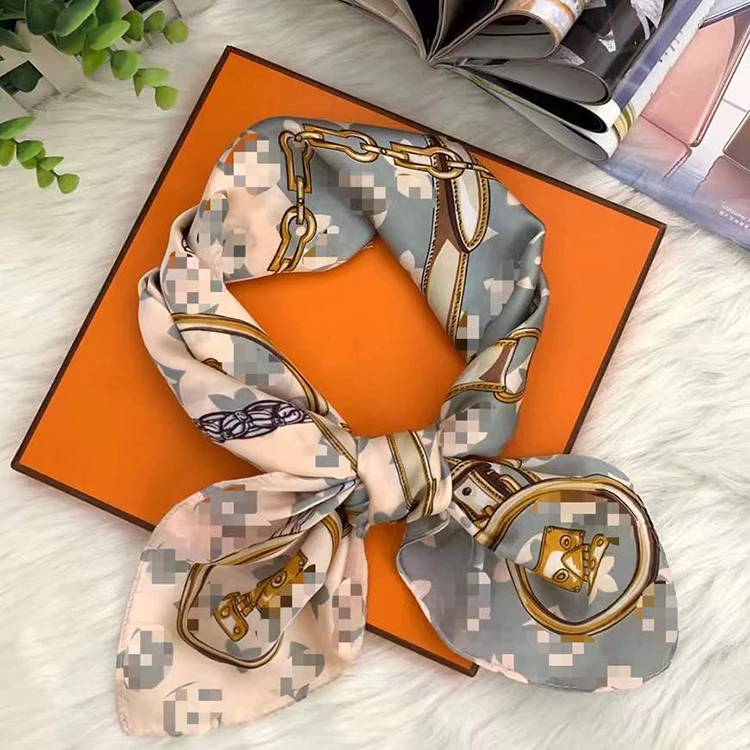 Women Fashion Custom Design Luxury Pattern Head Handkerchief Small Square Silk Satin Scarf