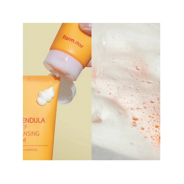 Premium Korean brand deep pore foaming cleanser Farmstay Calendula Relief Vegan Cleansing Foam 180ml Daily cleanser