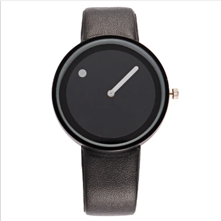 
Newest leather strap watch simple dot and line fashion hand clock custom made watches 