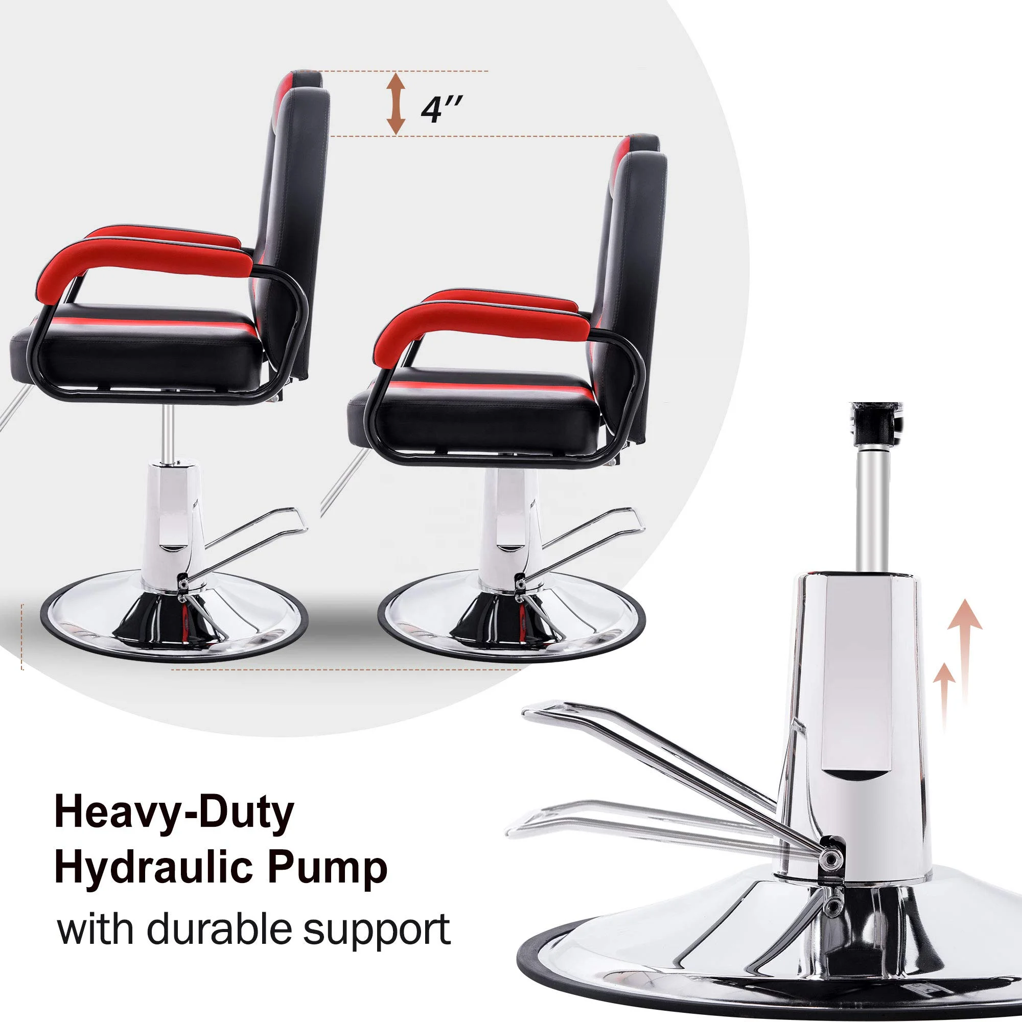 Barber Chair for Hair Salon with 20% Extra Wider Seat Heavy Duty Hydraulic Pump Salon Beauty Equipment (Black & Red)
