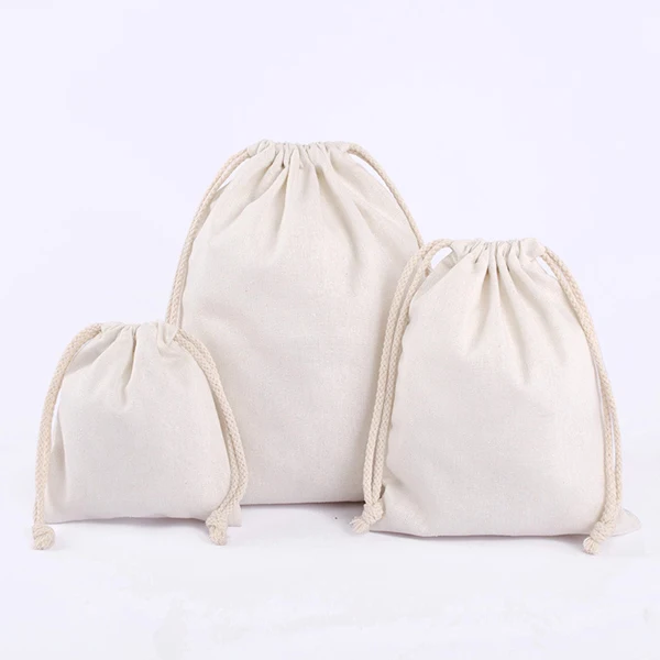 Custom Logo Printed Gift Canvas Cotton Double String Handbag Small White Little Drawstring Bag Cotton Gifts