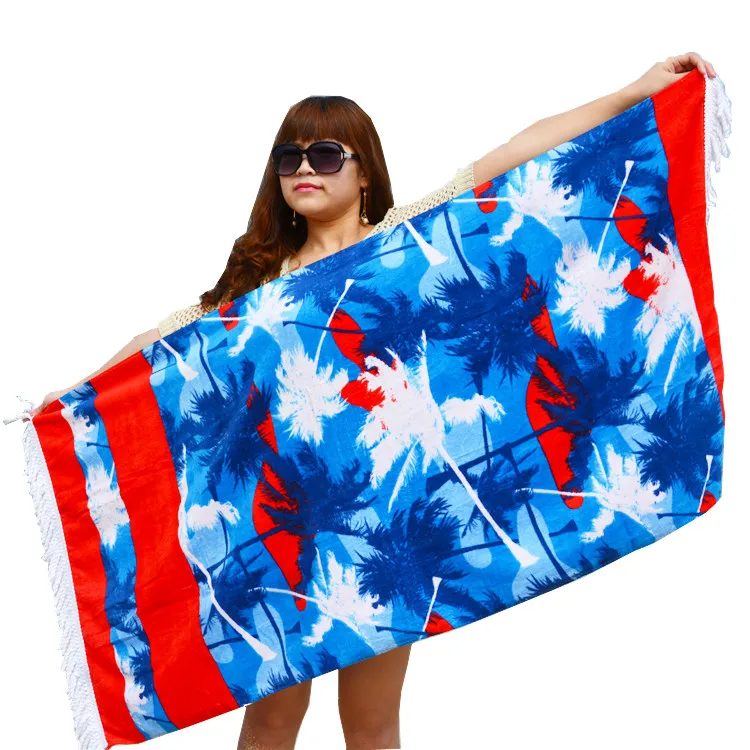 Custom 100% cotton Funny game printed velour beach towel with tassels