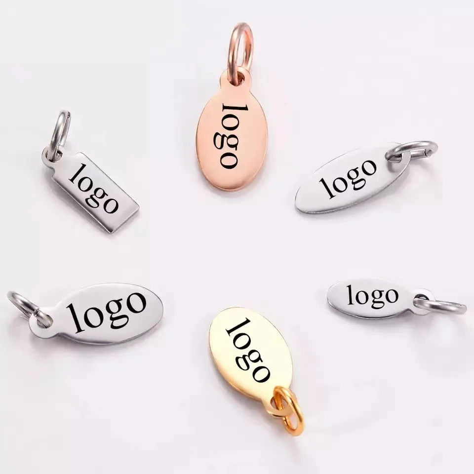Mirror Polish Custom Designer Logo Engraved Gold Silver Black Pendant Metal Jewelry Tags Charms For Diy Necklace Bracelet
