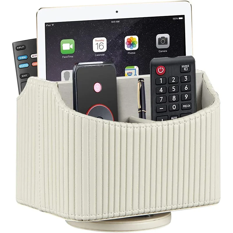 Italian Stripe Storage Box Leather Remote Control Holder 360 Rotation Cosmetic Storage Box Spinning Remote Box Table Organizer