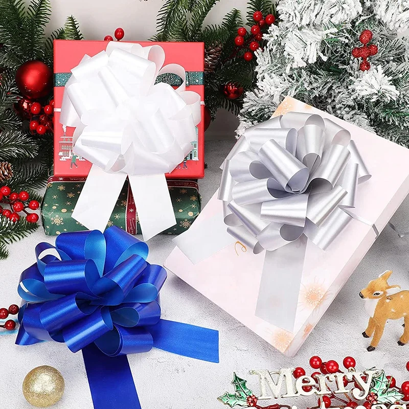 6/10/24 inch large Pull Up Christmas Gift Organza Flower Pom Pom Pull String Bow Ribbon for Car Door Flower Packing