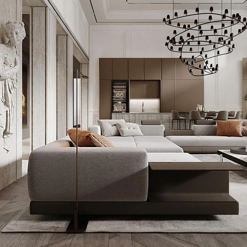 Italy modern leather u l c shape sectional sofa set with wood european design living room furniture luxury big white couch