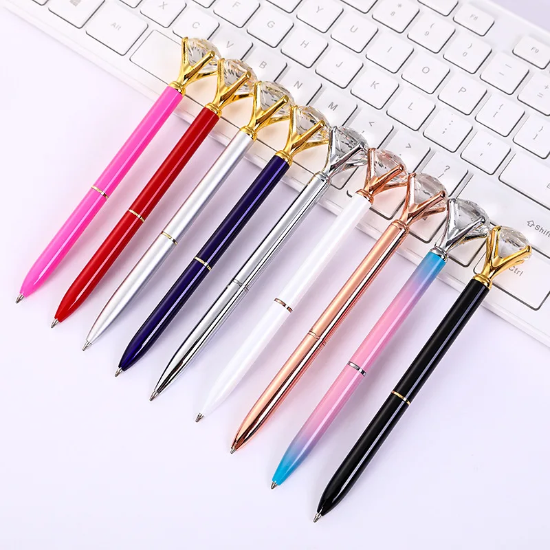Promotion Big Top Diamond Pen Multi Color Diamond Crystal Ballpoint Ball Pen With Steel Body For Wedding Gift