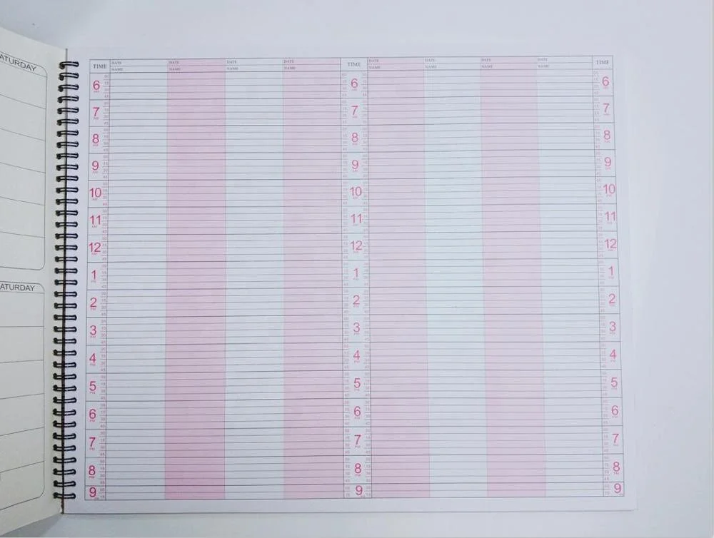 High quality New 100 pages thick paper 8 column nail salon weekly appointment book