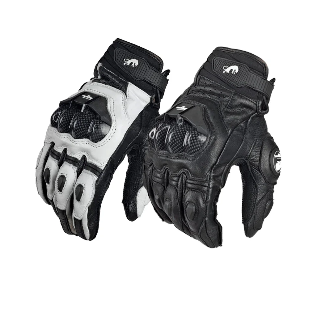 Furygan Short Leather Motorcycle Gloves Men Motorbike Riding Gloves Full finger Breathable Moto Carbon Fiber Guante