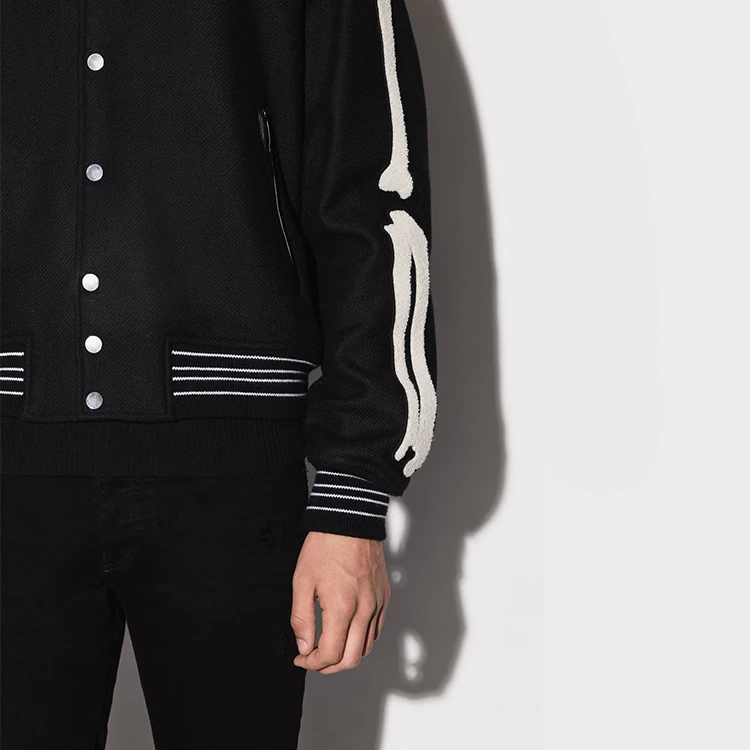 DiZNEW high quality Plain brand wholesale embroidered skull varsity jacket for men