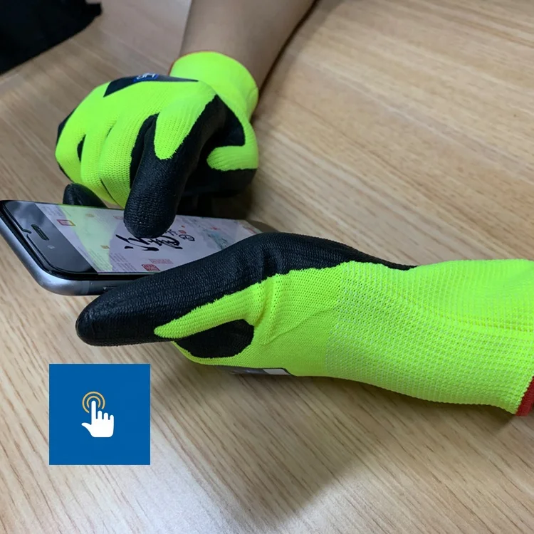Working Gloves Manufacturer HB SAFETY Touch screen mobile phone operating glove MED ONE fluorescent nitrile easy to operate