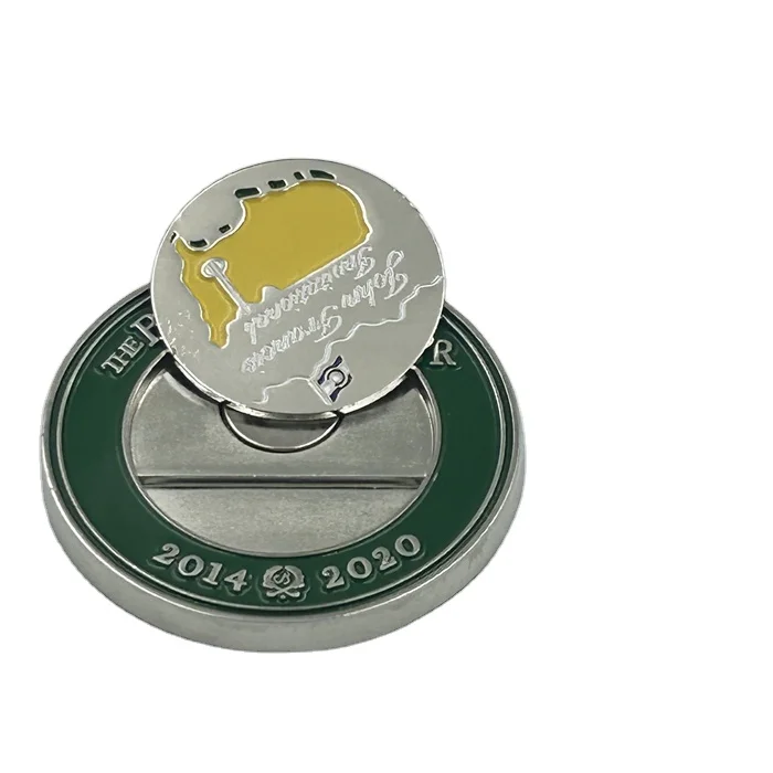 Customized bulk zinc alloy golf metal magnetic ball with marker enamel challenge coin poker chips