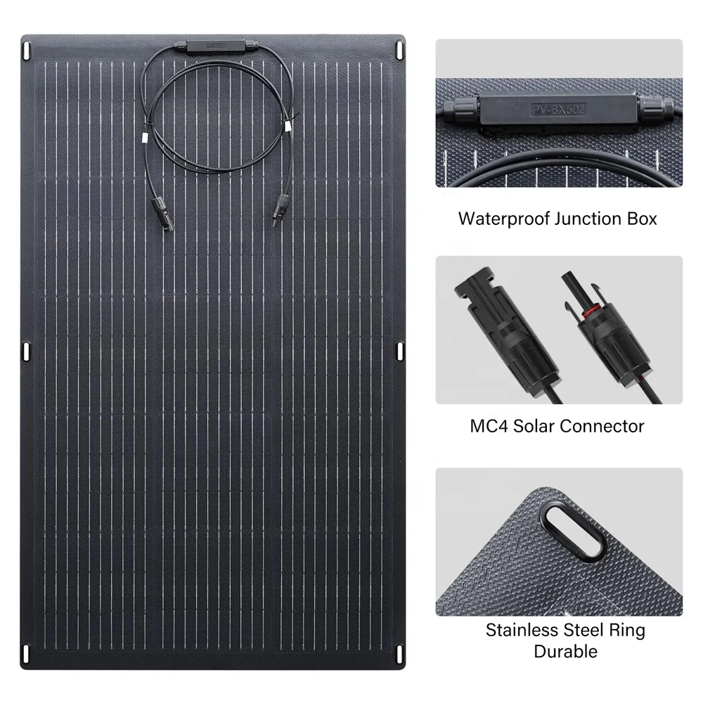 200W Mono Panel solar de 200watt All Black Semi Flexible Solar Panel for Boat RV Balcony Solar System