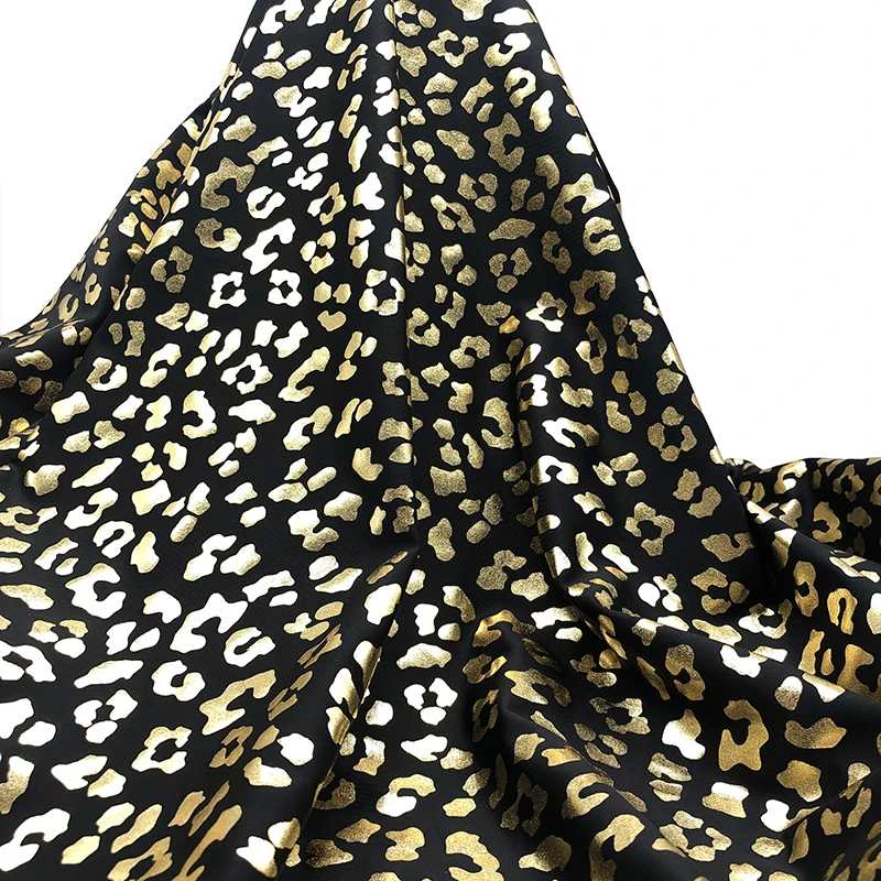 leopard  of gold   for  hologram foil printed spandex stretch fabric for swimwear costume wear