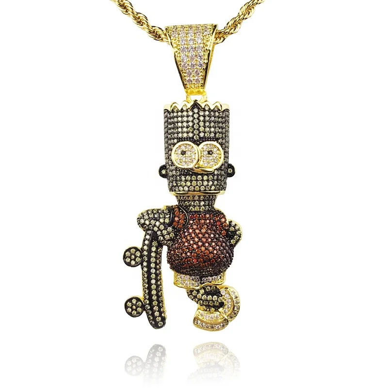 
Cartoon Characters Simpson Pendant Color Zircon Necklace Copper Plated Jewellery 