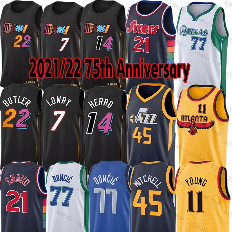 2021-22 75th Anniversary City 11 trae young 22 jimmy butler 7 kyle lowry 45 donovan mitchell 21 joel embiid luka doncic jersey