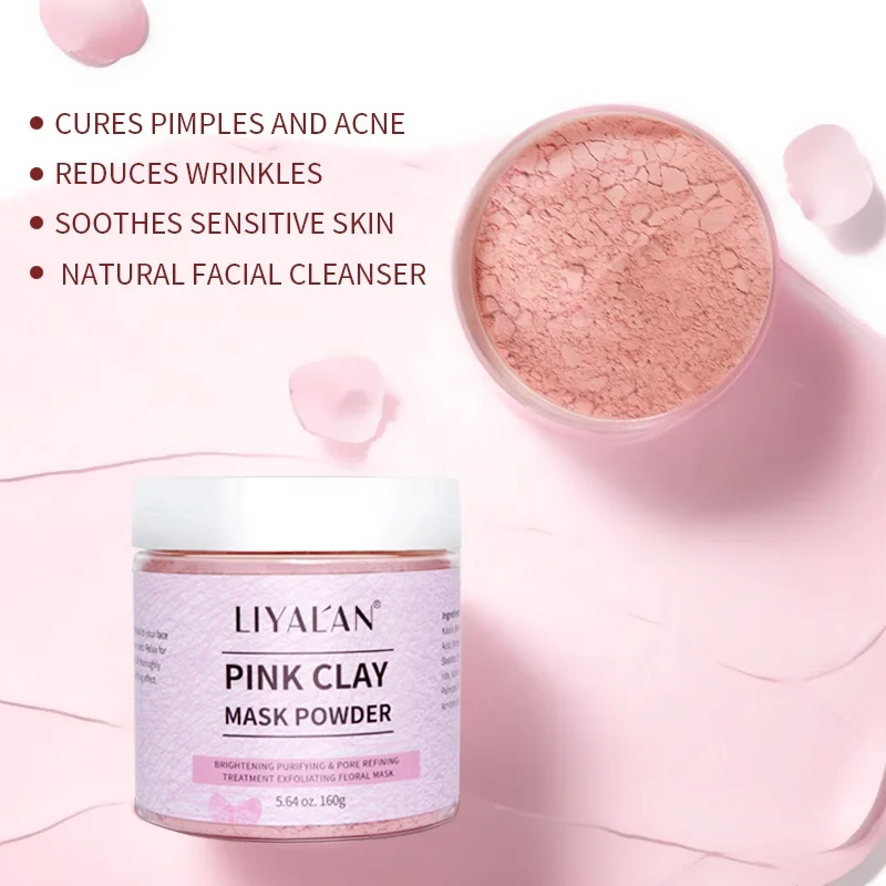 Custom Face Whitening Pore Cleansing Reduce Blackheads Organic Rose Pink Clay Mask Powder