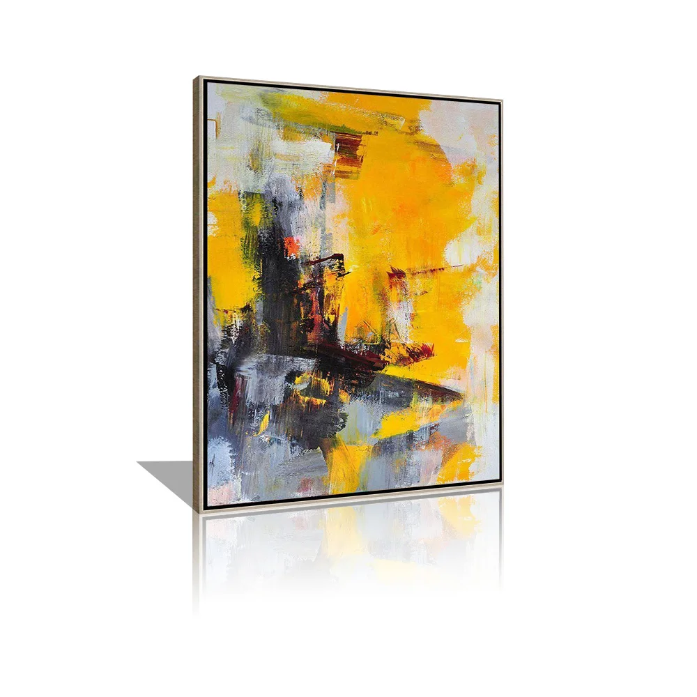 Christmas Gift  Hand painted  Yellow And Black Abstract  Painting  For Living Room  Office Hotel Decor