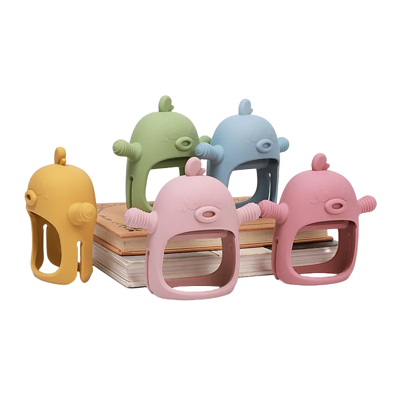 Teether Food Grade Cute Duckling Glove Teether Baby Infant Teething Teething Soother Silicone Teether